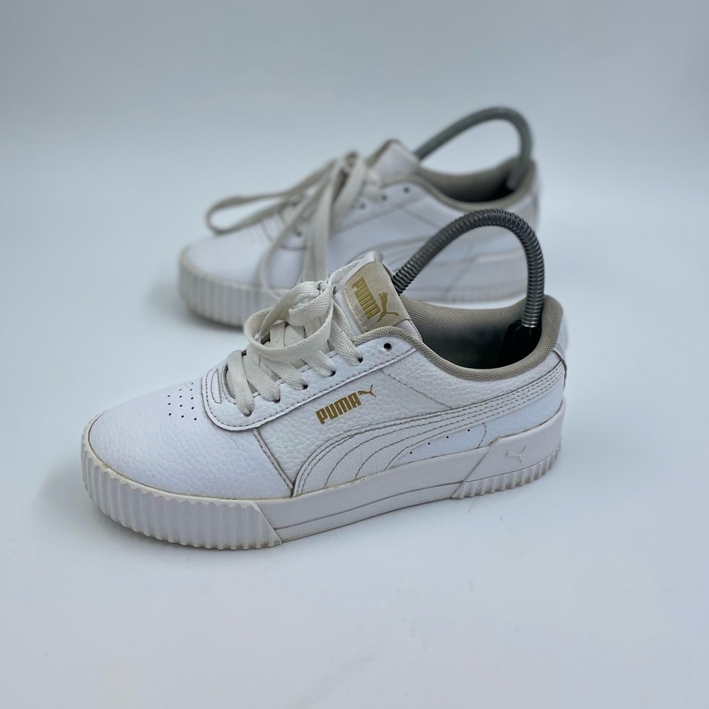 Puma Shoes Womens 6 Carina Lux Sneaker White Leather Lace Up Low Top 370281-02